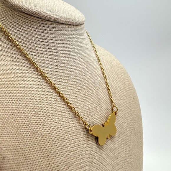 Gold & Silver Tone Butterfly Chain Necklace Spring Ring Clasp Size 15" Length - Picture 3 of 11